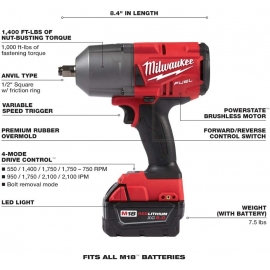 Milwaukee M18 High torque 1/2'' cordless impact kit (2767-22)