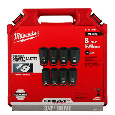Milwaukee 8pc metric socket set 3/4'' drive (MLW667020)