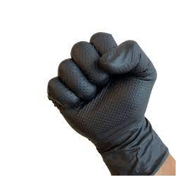 Disposable nitrile work gloves, black with dotted grips. DNT106XL