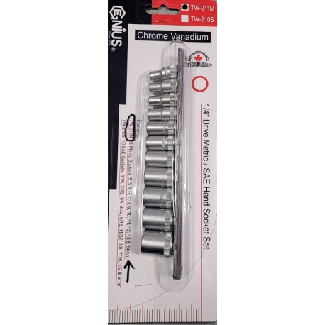 11pc 1/4'' drive 12 point metric socket set (TW211M)