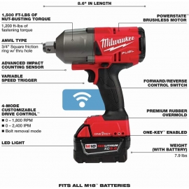 Milwaukee 3/4'' M18 Fuel battery operated impact wrench set (2864-22)