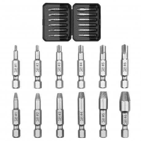 Drill Hog® 12-Piece Screw Extractor Set – Straight & Spiral Flute, Easy-Outs, Lifetime Warranty