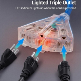 100' triple outlet clear plug extension cord EXT12100-3