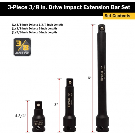 3 pc 3/8'' drive impact extensions 48140