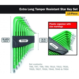 Titan tools' extra long arm tamper resistant star (trox) key set 12715