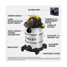 Stanley 8 gallon stainless steel wet / dry vacuum 18117