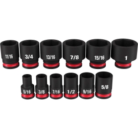 Jeu de 12 douilles à chocs Milwaukee Tool Shockwave 3/8" SAE standard à 6 pans MLW49-66-7005