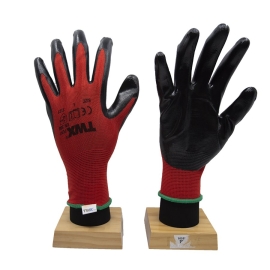 1dz. Knitted Polyester Gloves Red With Nitrile Black PU Palm (L) 105646