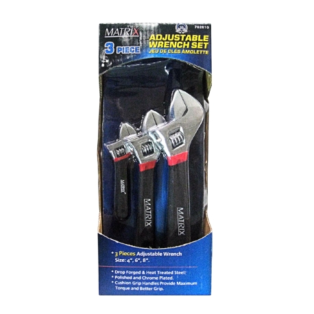 Tooltech FirmGrip 3PC Adjustable Wrench 4-6-8in Set 702610