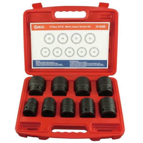 Genius IS-609E - (9-Pcs) 3/4" Dr. Metric Impact Socket Set Item No. GNSIS-609E