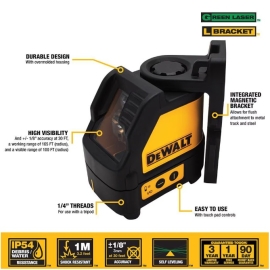 DEWALT Niveau laser à faisceau vert et mise à niveau automatique de 330 pieds avec (3) piles AA et étui