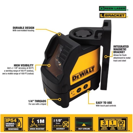 DEWALT 330 ft. Green Beam Self-Leveling Cross Line Laser Level with (3) AA Batteries & Case