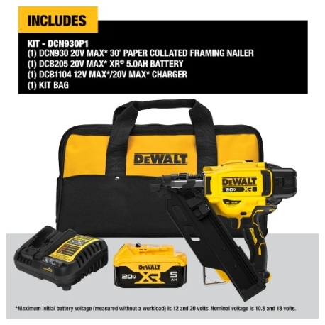 DEWALT 20V MAX XR Brushless 30-Degree Paper Tape Framing Nailer Kit with 5.0Ah Battery, dcg930p1