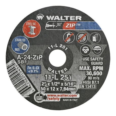 Walter 25 pack ZIP CUTTING WHEELS 2" X 1/2" 5/16TR TYPE1 A-24-ZIP - 11L251