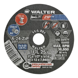 Walter ZIP CUTTING WHEELS 2" X 1/2" 5/16TR TYPE1 A-24-ZIP - 11L251