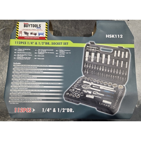 112 piece 1/4" and 1/2'' socket and tool set HSK112