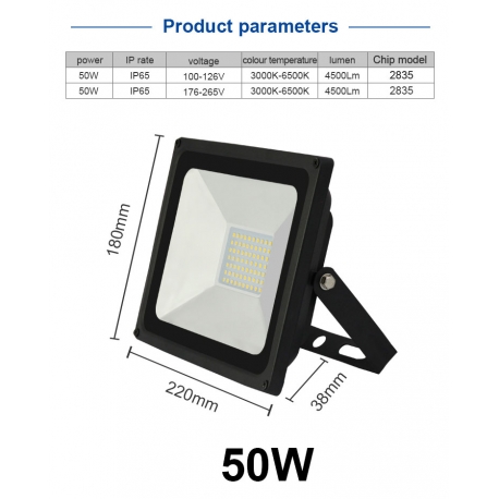 Projecteurs LED 50W 110V IP65 étanche haute luminosité noir BTL50W