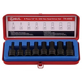 Genius hexagonal impact socket set, 1/2'' drive (Th408S)