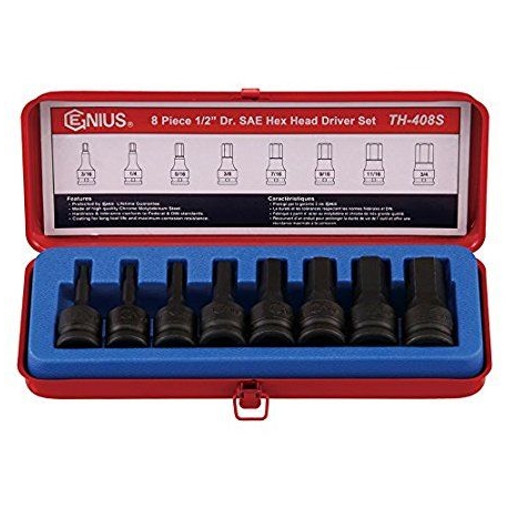 Genius hexagonal impact socket set, 1/2'' drive (Th408S)