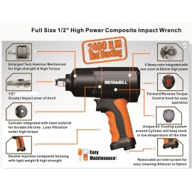 Impact wrench 1/2 drive ULTRA power 1100lbs (BT112)